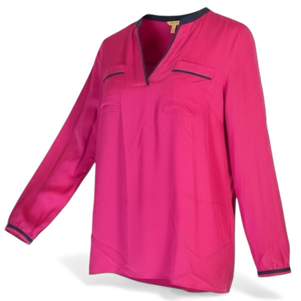 NWT Tory Burch Tamara Tunic Silk Long Sleeve Blouse Top Pink Fuchsia Blue - Picture 2 of 9